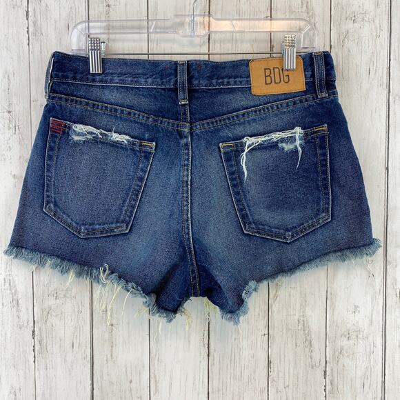 BDG Urban Outfitters Dark Blue High Rise Cut Off Distressed Jean Shorts Size 29 - Picture 1 of 10